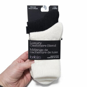 FRANKALZA NWT Luxury Cashmere Blend Scallop Socks 2 Pairs Black Ivory Women's OS